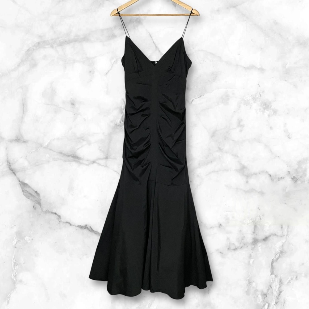 Y2K Xscape Black Mermaid Gown Dress Size 12 Ruched Whimsigoth Old Hollywood Glam